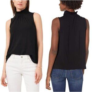 Vince Camuto True Black Smocked Ruffles Sleeveless Knit Pullover Top